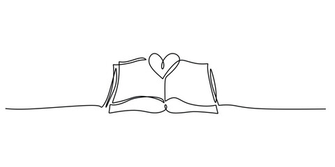 Heart Inside Open Book Line Illustration for Love and Knowledge