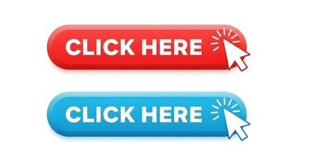 Two distinct call to action buttons red and blue displaying the text click here with a cursor icon