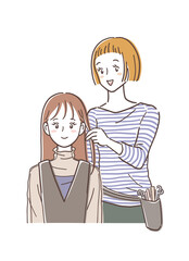 美容室で接客をする美容師と女性の客のイラスト素材