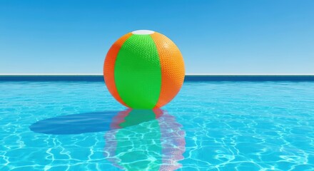 A Colorful Beach Ball Floats Gently on the Sunlit Surface of a Sparkling Blue Swimming Pool