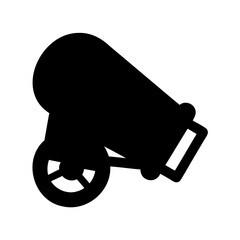 Simple black cannon icon, historical artillery piece ready to fire