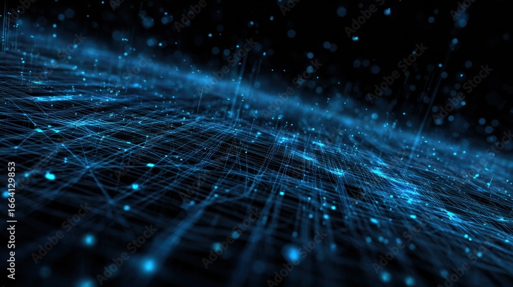 Poster abstract digital network background with interconnected nodes for technology, data science, and futu