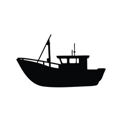 Silhouette of a fishing boat gliding peacefully on the water surface