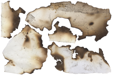 Burnt paper edge texture – charred torn sheet, isolated transparent background