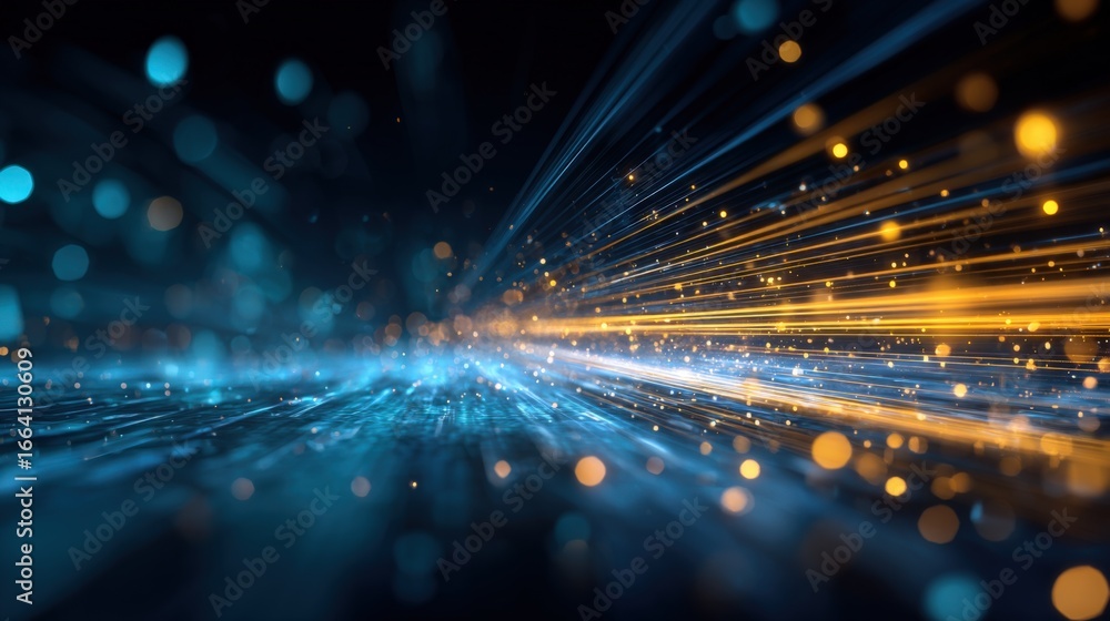 Poster futuristic technology abstract background with glowing light streaks, data transmission and network 