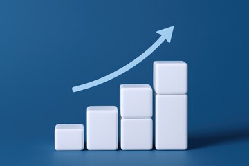 Ascending Bar Graph Made of Cubes Depicting Growth and Progress on a Blue Background