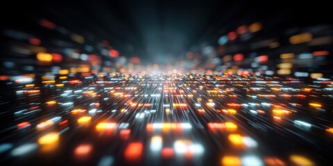 Abstract Data Stream Visualization with Glowing Particles and Dynamic Light Trails on Dark Background