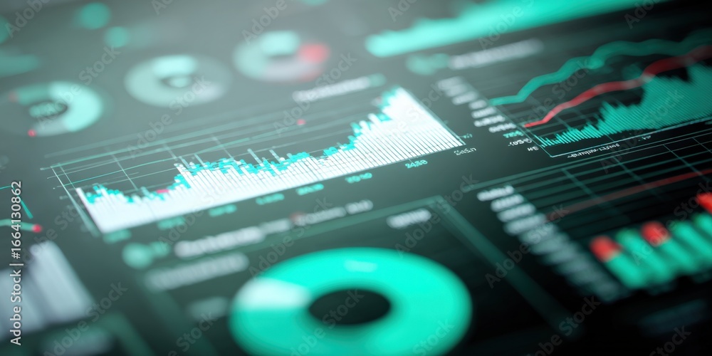 Poster data analytics dashboard displaying financial graphs, charts, and business intelligence insights for