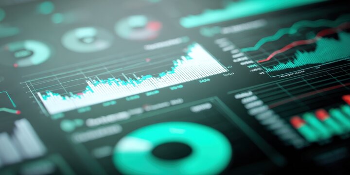 Data Analytics Dashboard Displaying Financial Graphs, Charts, and Business Intelligence Insights for Strategic Decision Making