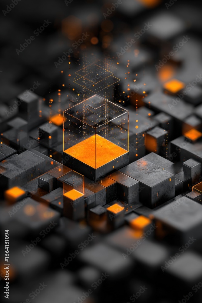 Aufkleber abstract geometric arrangement with glowing elements, depicting modern technology and data visualiza