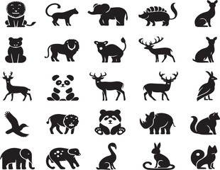 Naklejka premium Black Minimalist Animals Silhouettes Icons