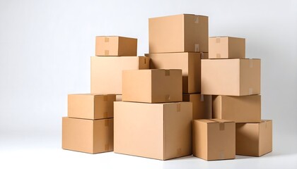 Fototapeta premium Stack of cardboard boxes on white background
