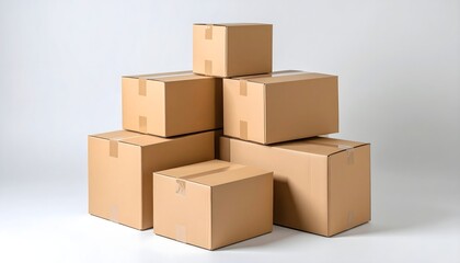 Stack of cardboard boxes on white background