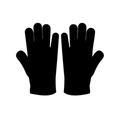 Obraz premium Pair of black silhouette gloves vector icon, isolated on a white background, ideal for safety, protection, and workwear designs, suitable for web, app, and print projects.