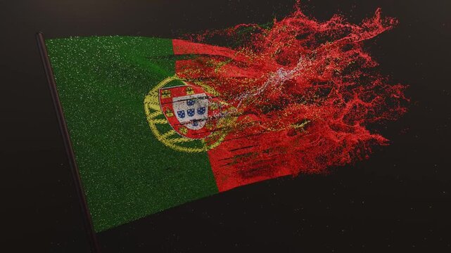 Particle flag animation of Portugal. Portuguese Republic flag animation. Waving flag video of Portugal