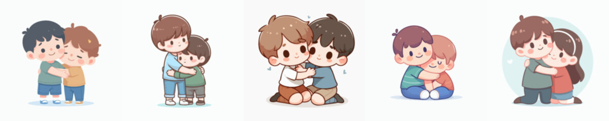 Adorable Handdrawn Couple Hugging Cute Cartoon Style Character Illustration Asset