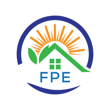 FPE Green Home Logo &ndash; Eco Friendly, Solar Energy, Real Estate and Sustainable Living Symbol. FPE Letter Logo.
