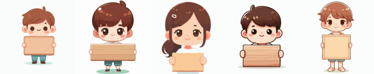 Cartoon Style Illustration Group of Children Holding Blank Sign Element