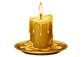 Burning candle with dripping wax isolated on transparent background