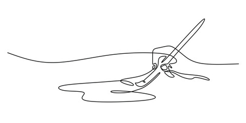 Minimalist One Line Drawing of Hand with Paintbrush