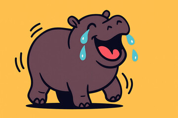 Fototapeta premium 大きな体を揺らし喜びを表すスタイリッシュなカバ