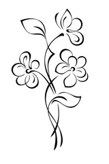 decorative twig with stylized flowers and leaves; graphic design