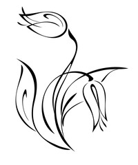 decorative twig with stylized flowers and leaves; graphic design