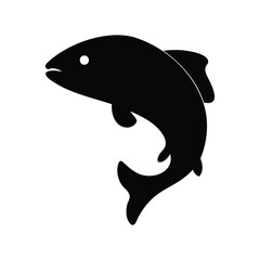 Obraz premium Jumping fish silhouette black vector icon - Black silhouette of a jumping fish isolated on white background, perfect for fishing logos, marine design, and aquatic themed graphics. 