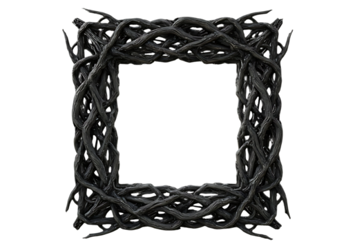 Ornate dark vine frame isolated on transparent background