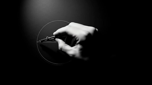 Hand drawing perfect circle with compass on dark surface