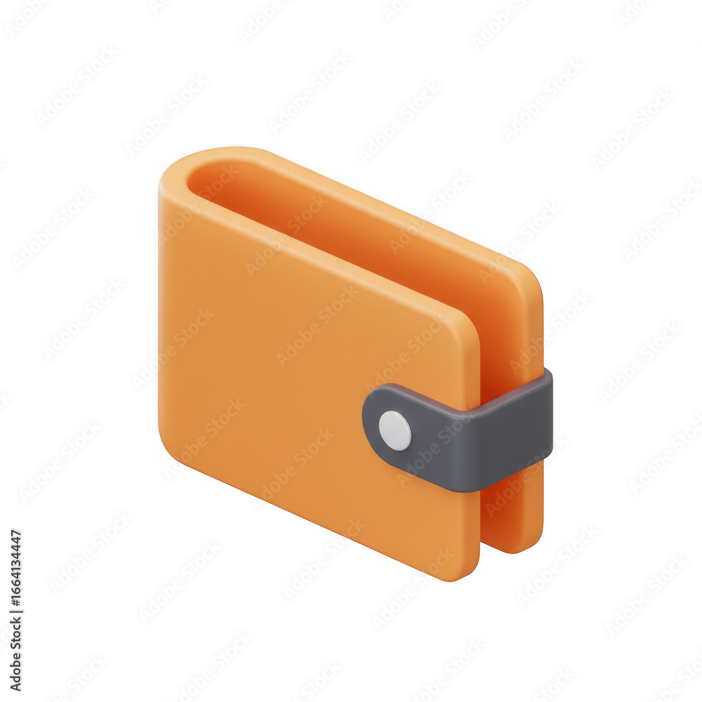 Poster orange wallet with gray strap 3d render isolated on transparent background