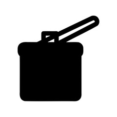 Obraz premium Silhouette of cooking pot with handle icon - Black silhouette of a saucepan or cooking pot with a handle, isolated on white background, representing kitchenware, cooking, and culinary tools. 
