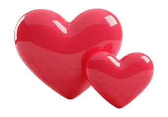 Two shiny red hearts isolated on transparent background