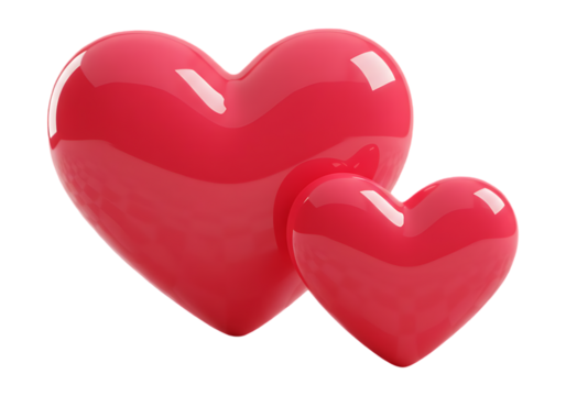 Two shiny red hearts isolated on transparent background - Powered by Adobe