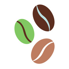 Coffee beans in brown and green flat style