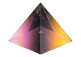 Geometric glass pyramid with rainbow refractions isolated on transparent background