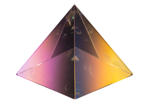 Geometric glass pyramid with rainbow refractions isolated on transparent background - Powered by Adobe