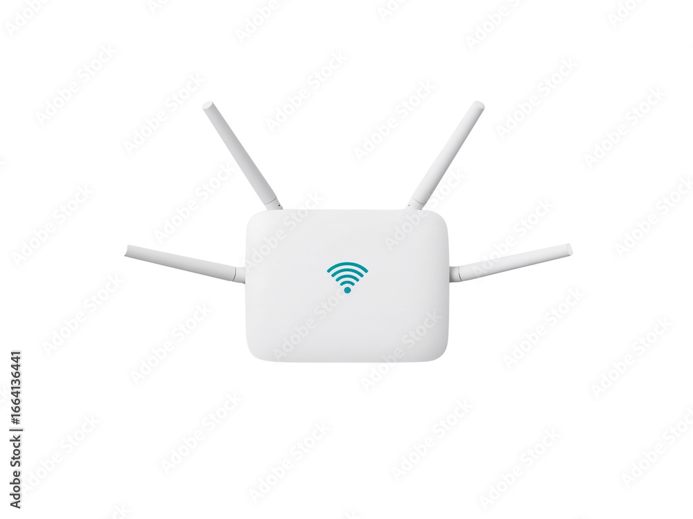 Poster wireless internet router against an isolated transparent backdrop for seamless integration into