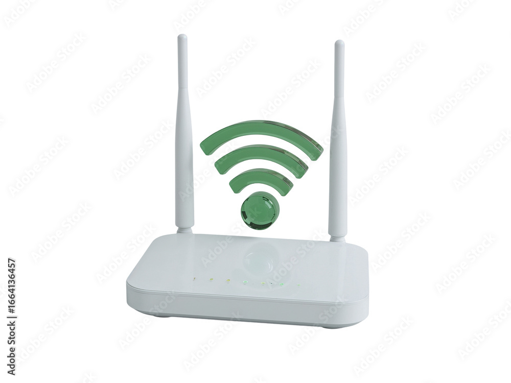 Poster wireless technology modern router transmitting internet signal digital connectivity solution for
