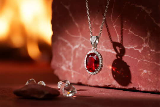 Ruby Pendant Necklace with Fire Glow