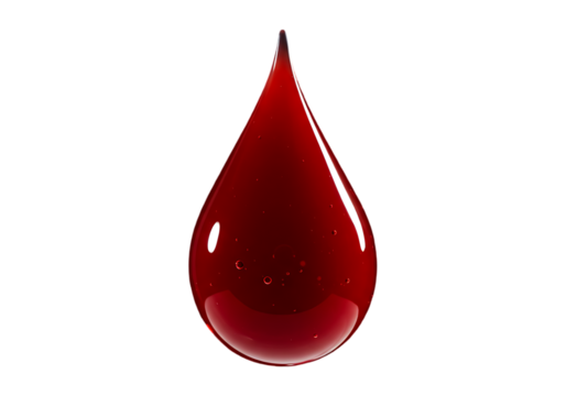 A single red blood drop isolated on transparent background