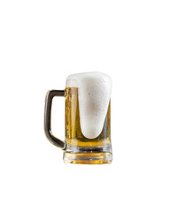 Jug of Beer Overflowing from the glass on a Transparent PNG Background