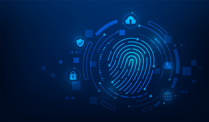 fingerprinting cybersecurity digital lock password technology. Online identification background. computer identify concept.