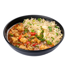 Chicken Manchurian with Fried Rice in a Bowl on a Transparent PNG Background