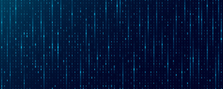 Glowing flowing blue binary code with random digits 0 and 1 for Technology or Science background. Data coding concept for programming web presentation. Vector illustration.