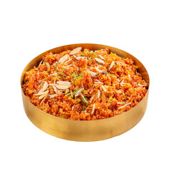 Gajar Ka Halwa / Carrot Halwa in a Brass Bowl on a Transparent PNG Background