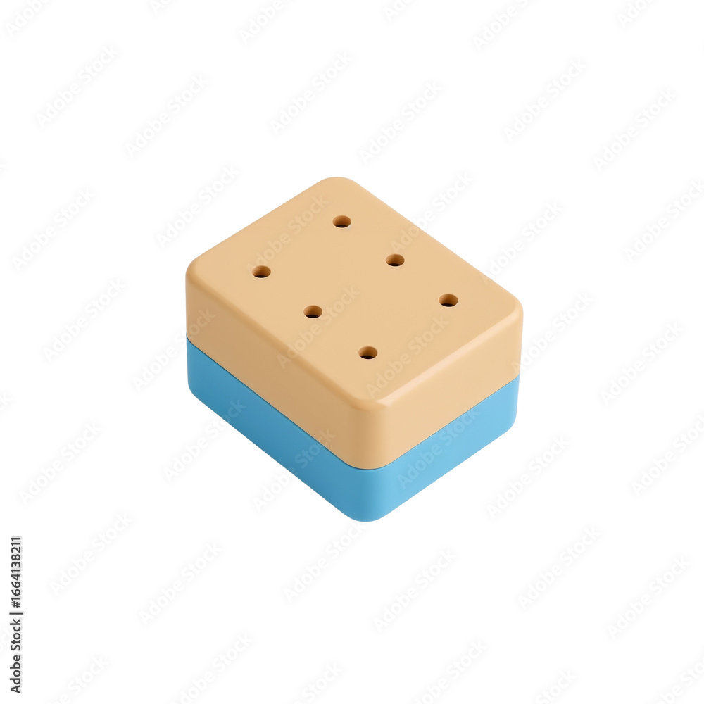 Poster minimalist block structure with pastel tones and circular indentations on transparent space