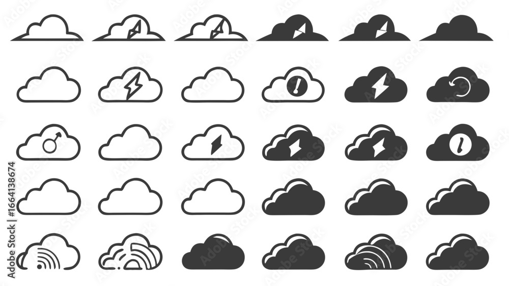 Aufkleber collection of diverse cloud icons representing various weather conditions digital services and abstr
