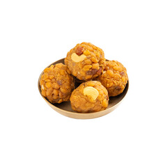 Boondi Laddu in a Brass Plate on a Transparent PNG Background
