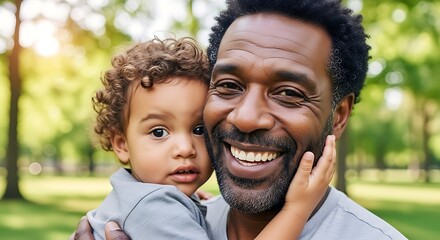 A heartwarming portrait of a grandfather and grandchild, capturing a joyful moment outdoors.